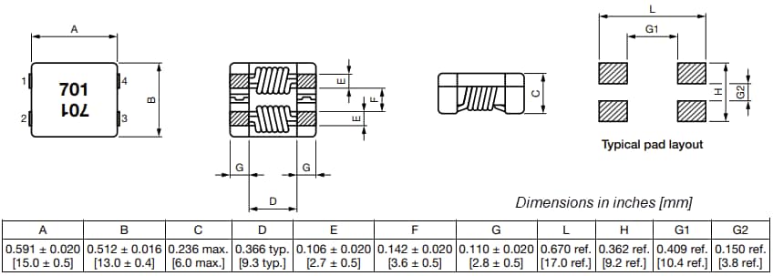 Mechanical Drawing - Vishay / Dale ICM6050 High-Current Common Mode Chokes